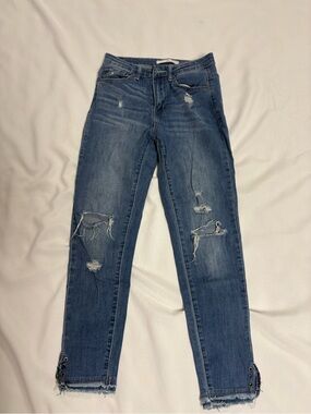 KanCan Distressed Skinny Jeans in Blue Denim